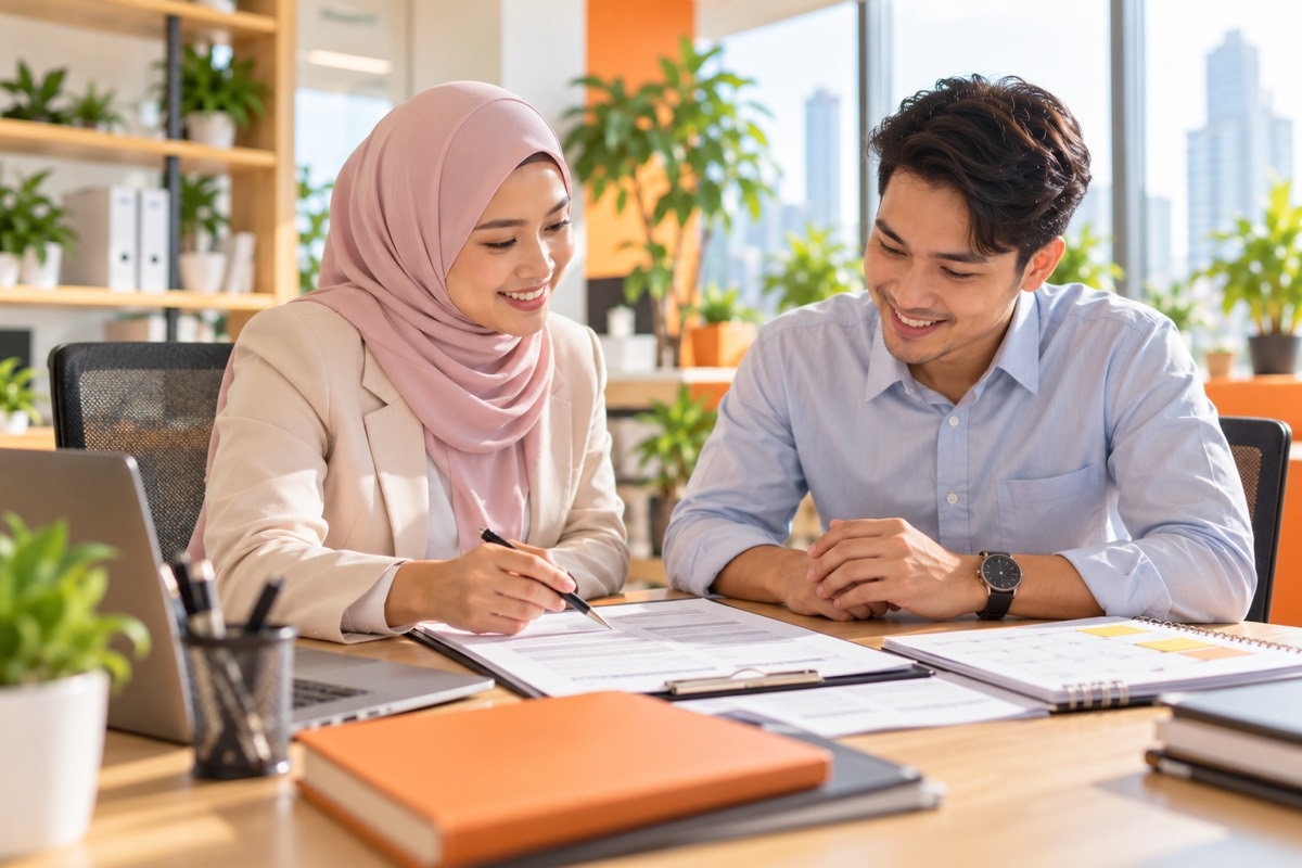 HR manager explaining an employment contract to a new employee