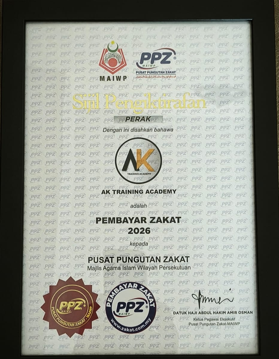 PPZ-MAIWP Sijil Pengiktirafan certifying AK Training Academy as Pembayar Zakat 2026