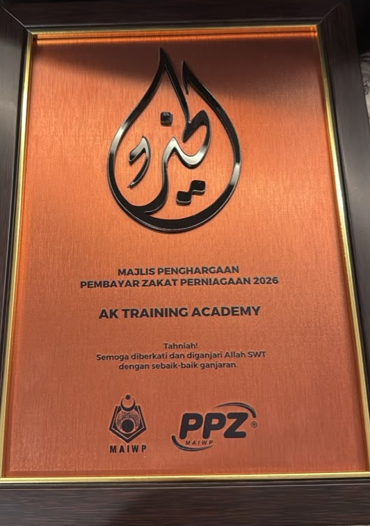 PPZ-MAIWP plaque: Majlis Penghargaan Pembayar Zakat Perniagaan 2026 awarded to AK Training Academy
